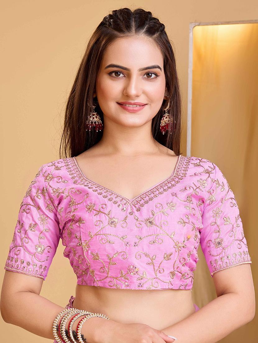 women solid with work embroidered saree with blouse - 22047960 - Standard Image - 5