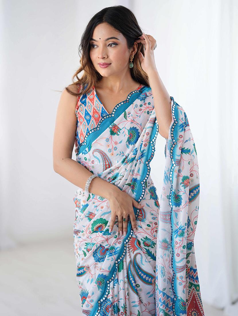 women printed casual wear saree with blouse - 22047964 - Standard Image - 3