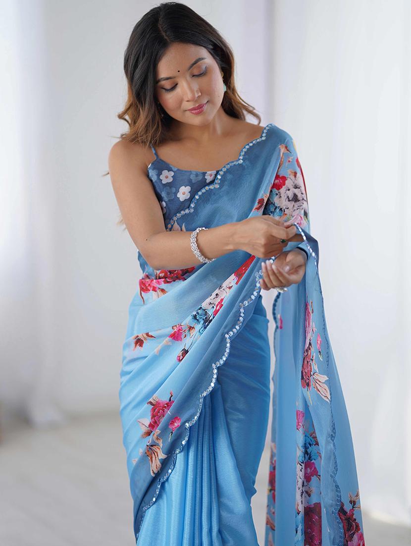 women printed casual wear saree with blouse - 22047967 - Standard Image - 3