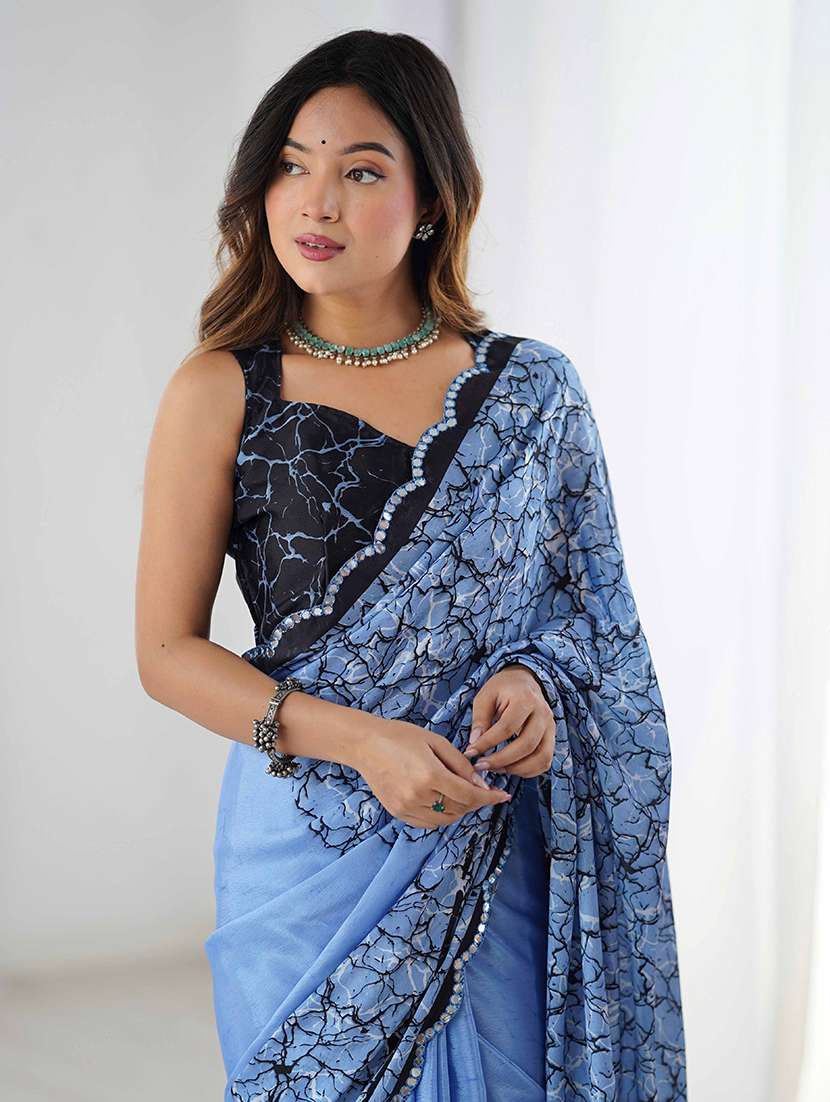women printed casual wear saree with blouse - 22047983 -  Standard Image - 3