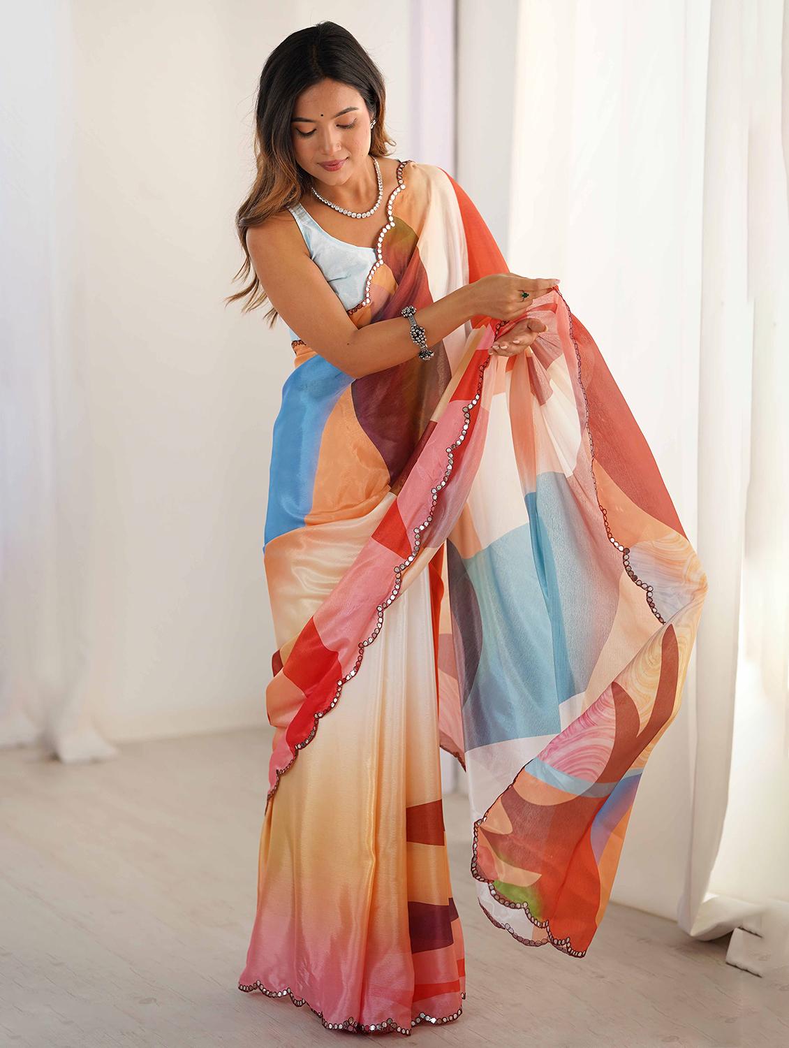women printed casual wear saree with blouse - 22047989 - Zoom Image - 0