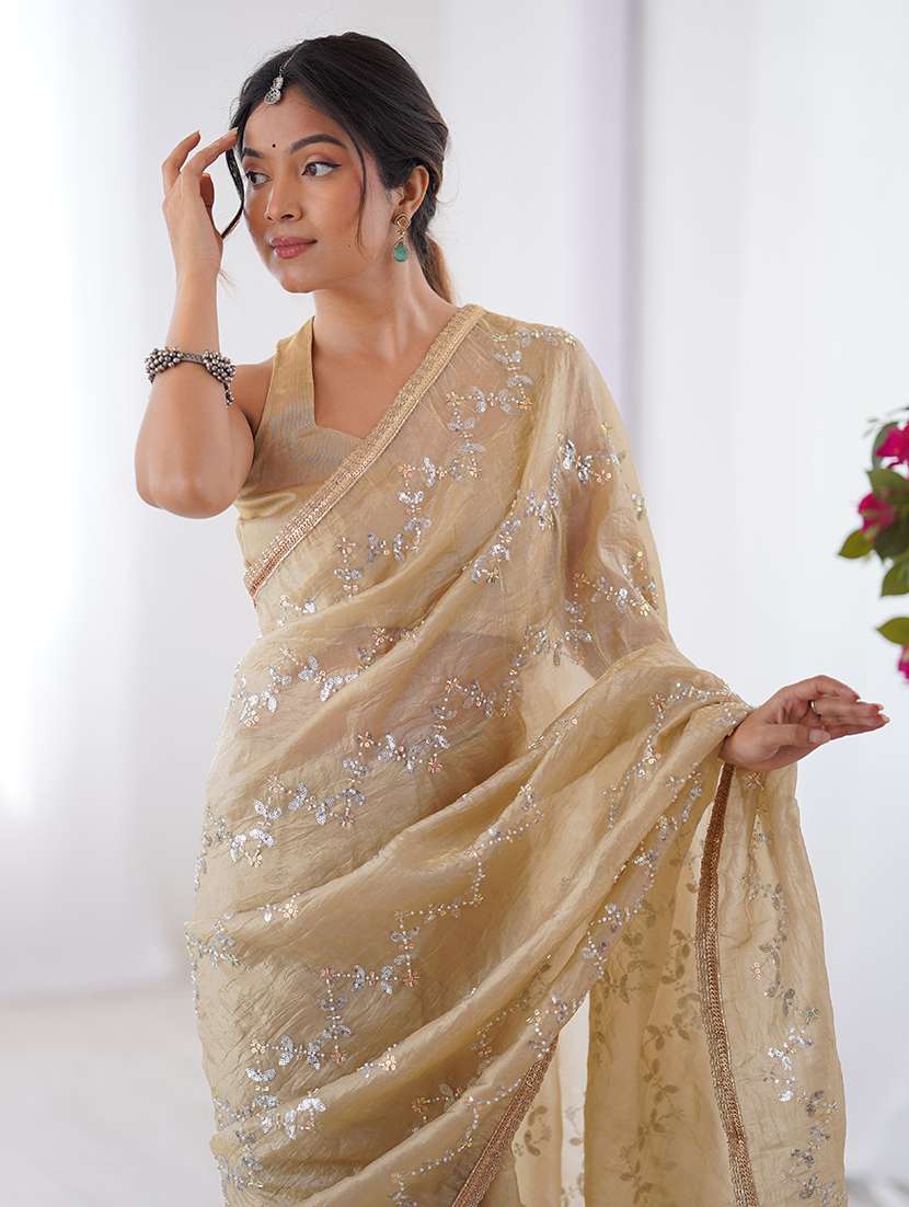 women beige embellished saree with blouse - 22047992 -  Standard Image - 3