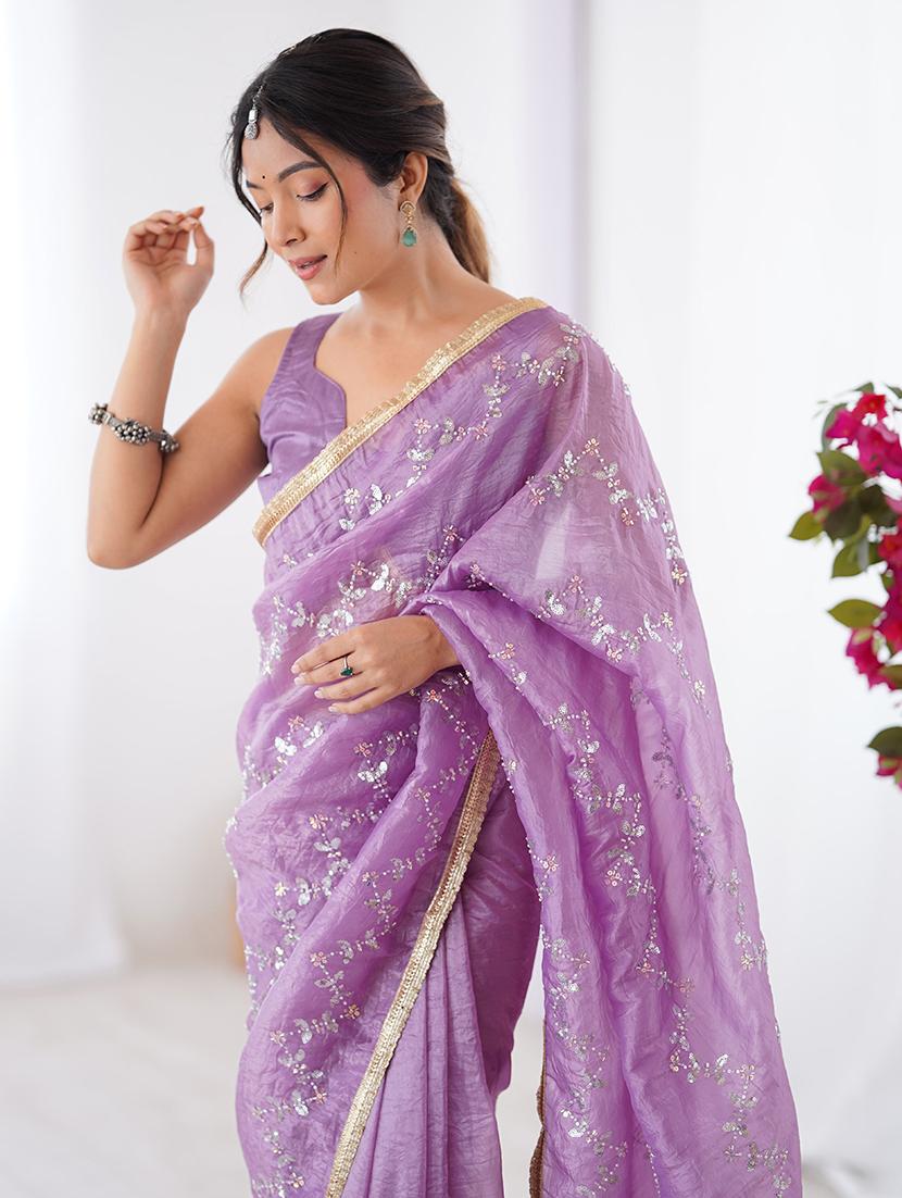 women lavender embellished saree with blouse - 22047993 - Standard Image - 3