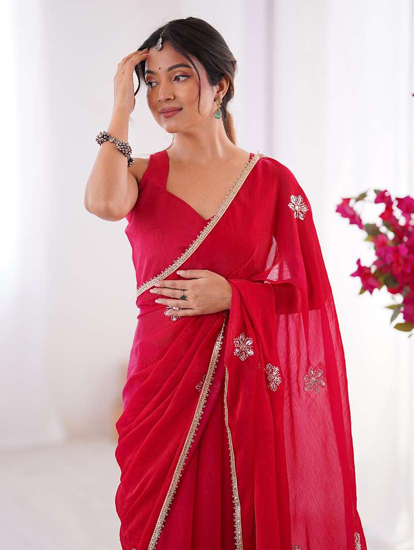 women solid with work embellished saree with blouse - 22048000 -  Standard Image - 3