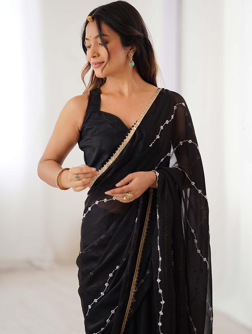 women solid with work embellished saree with blouse - 22048001 - Standard Image - 3