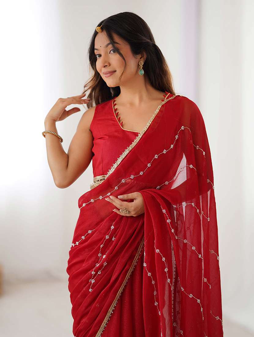 women solid with work embellished saree with blouse - 22048005 -  Standard Image - 3