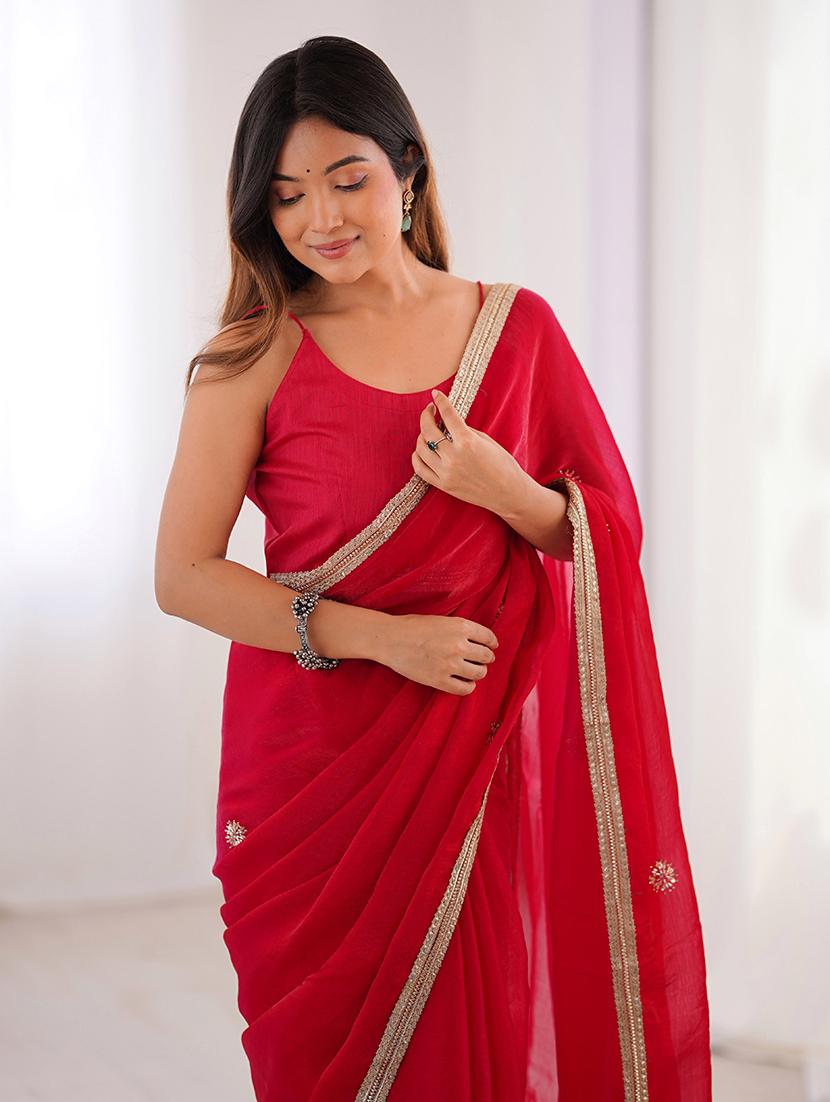 women solid with work embellished saree with blouse - 22048010 - Standard Image - 3