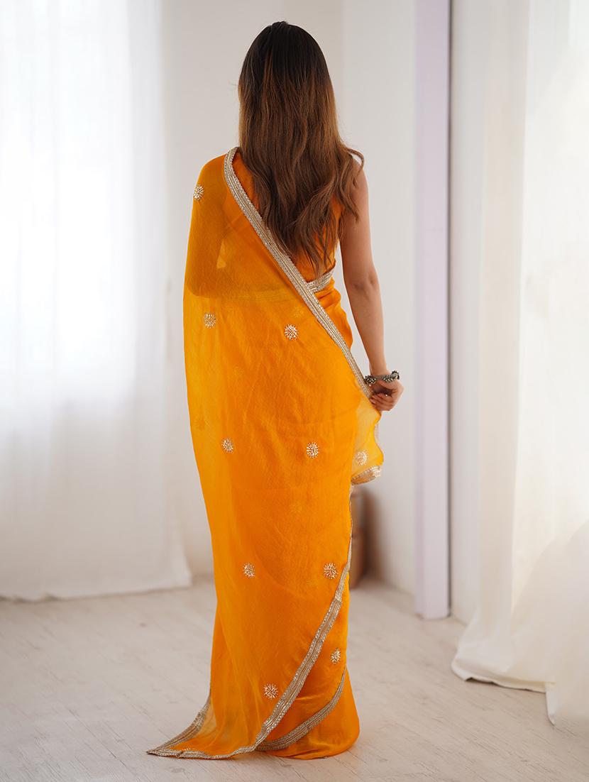 women solid with work embellished saree with blouse - 22048012 - Standard Image - 3