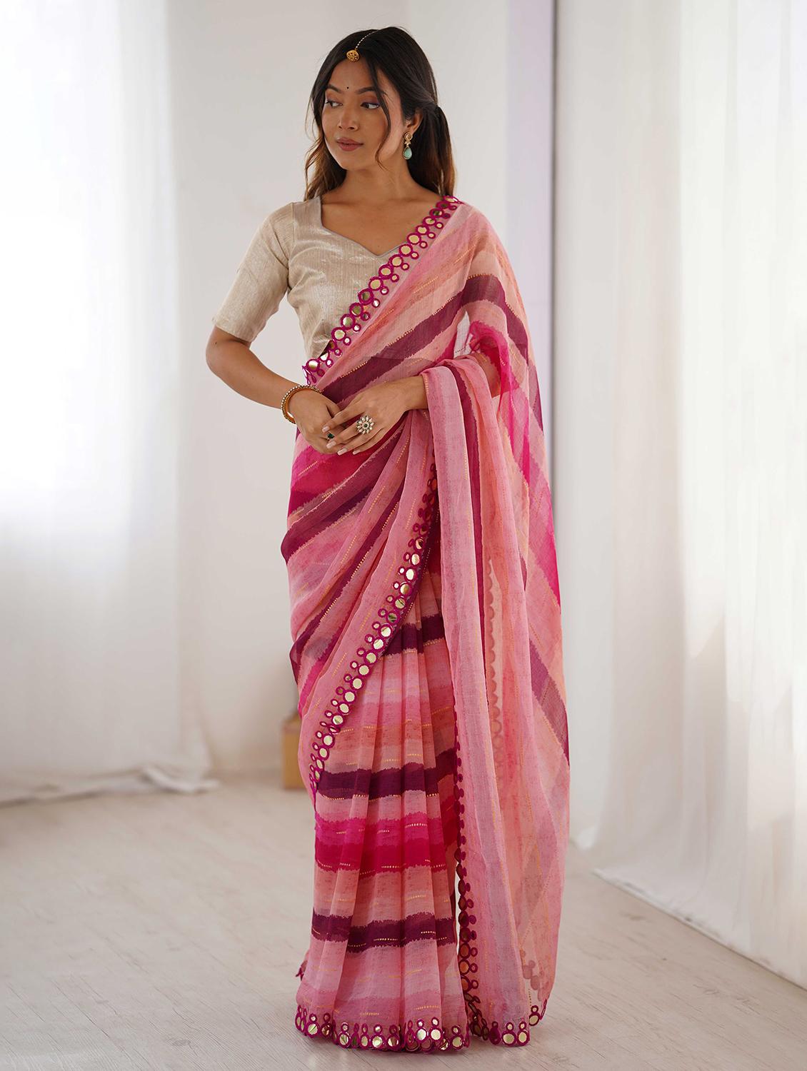 women striped printed saree with blouse - 22048013 - Zoom Image - 0