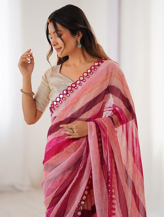 women striped printed saree with blouse - 22048013 - Standard Image - 3