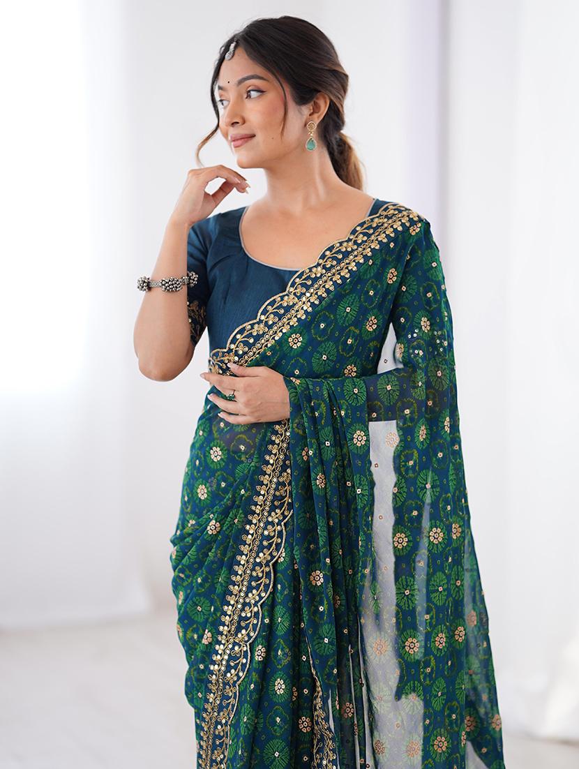 women bandhani printed bordered saree with blouse - 22048016 - Standard Image - 3