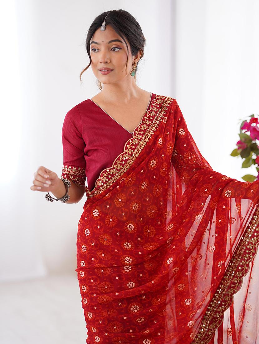 women bandhani printed bordered saree with blouse - 22048017 - Standard Image - 3