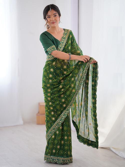 women bandhani printed bordered saree with blouse - 22048018 - Standard Image - 0