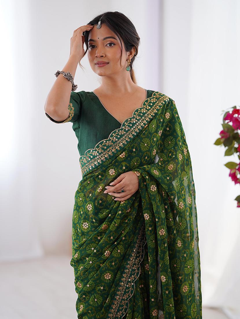 women bandhani printed bordered saree with blouse - 22048018 - Standard Image - 3