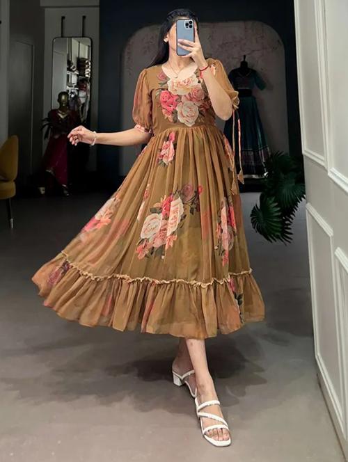 women floral print puff sleeve tiered dress - 22048027 - Standard Image - 0