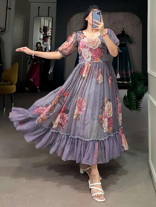 women floral print puff sleeve tiered dress - 22048028 - Standard Image - 0