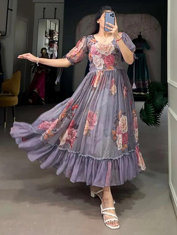 women floral print puff sleeve tiered dress - 22048028 - Zoom Image - 0
