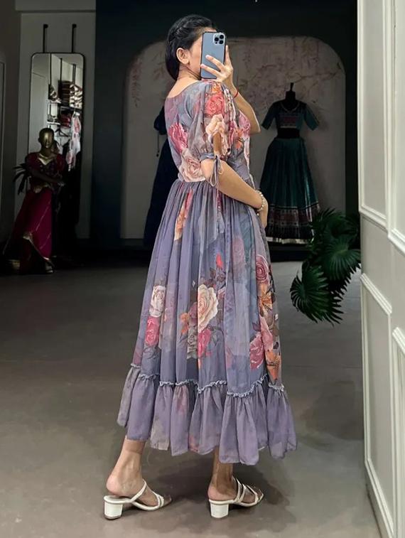 women floral print puff sleeve tiered dress - 22048028 - Standard Image - 3