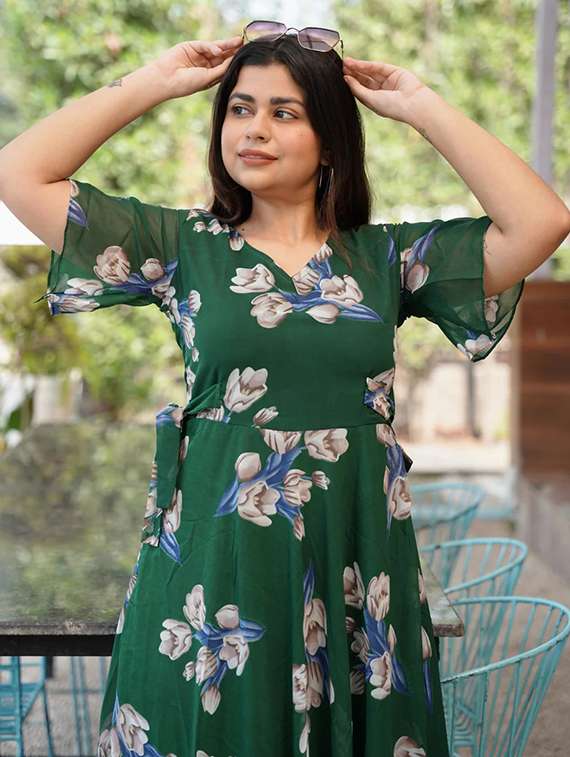 women floral print bell sleeve fit & flare dress - 22048031 - Standard Image - 3