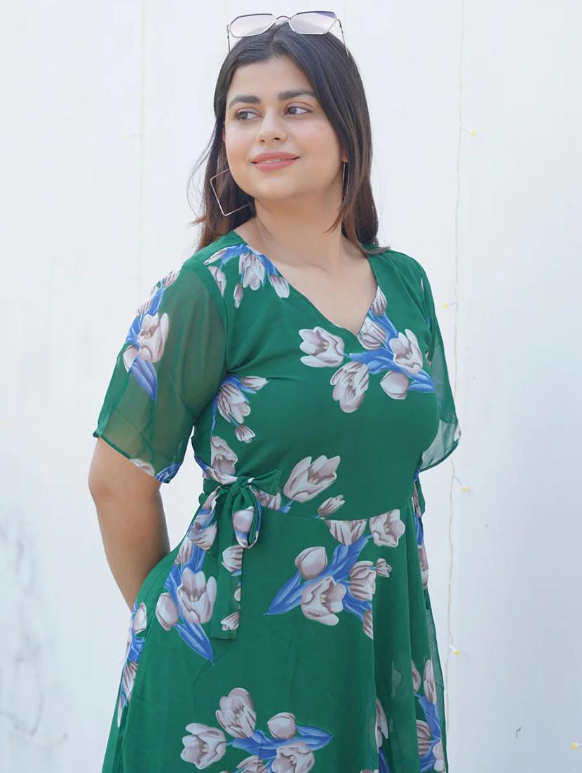 women floral print bell sleeve fit & flare dress - 22048031 - Standard Image - 5