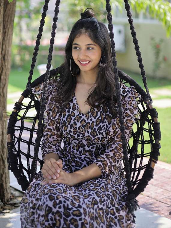 women animal print v-neck fit & flare dress - 22048033 -  Standard Image - 5