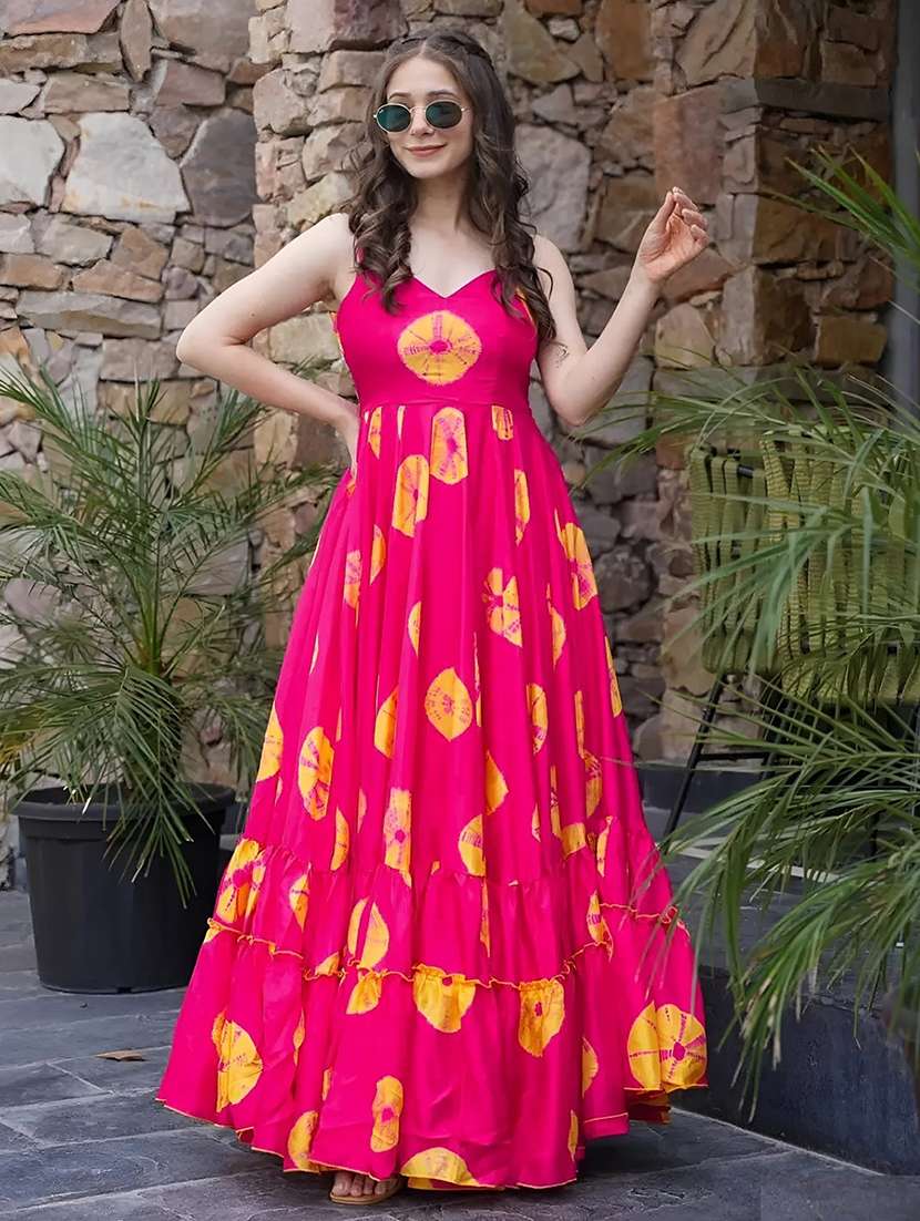 women printed shoulder strap tiered maxi dress