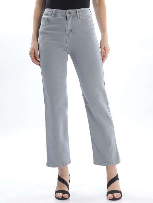 women solid high rise staright fit jeans   - 22048042 -  Standard Image - 0