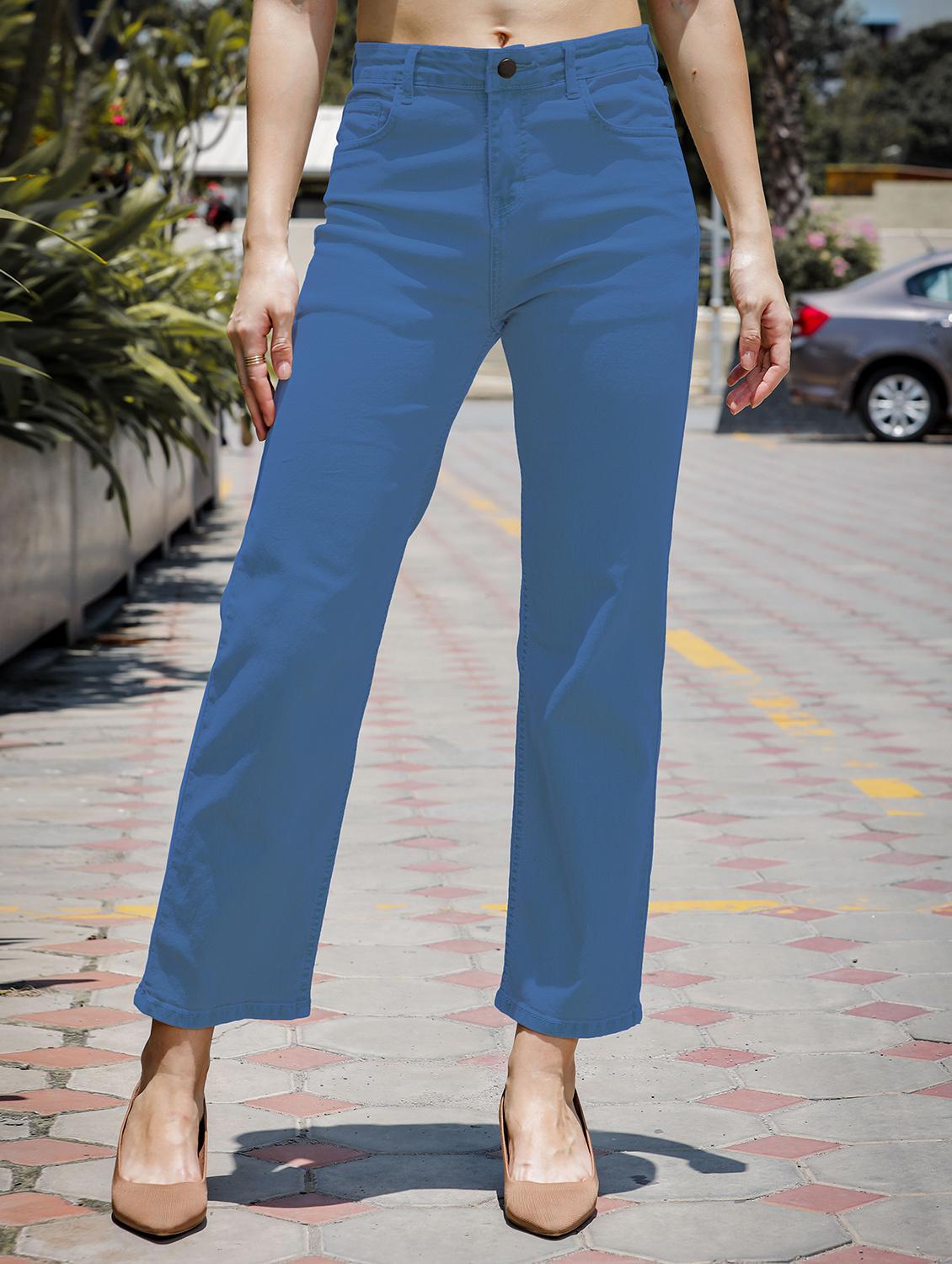 women solid high rise staright fit jeans  