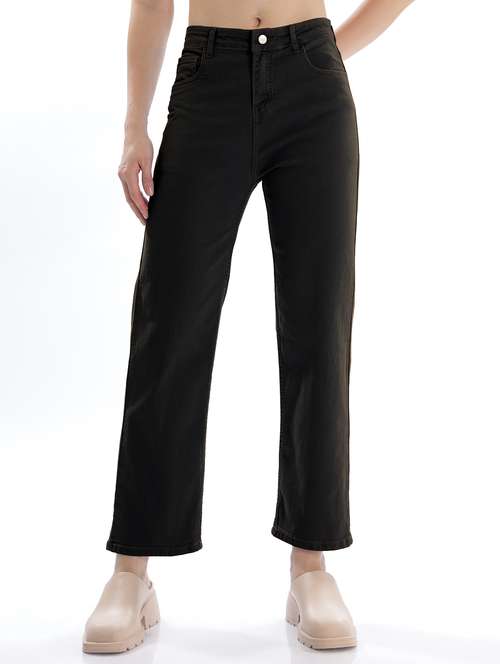 women solid high rise staright fit jeans   - 22048049 -  Standard Image - 0