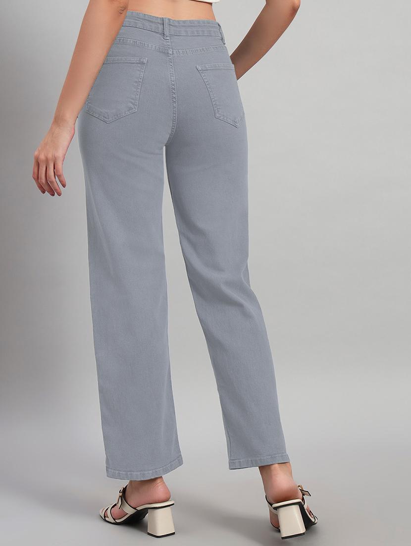 women solid high rise staright fit jeans - 22048051 - Standard Image - 3