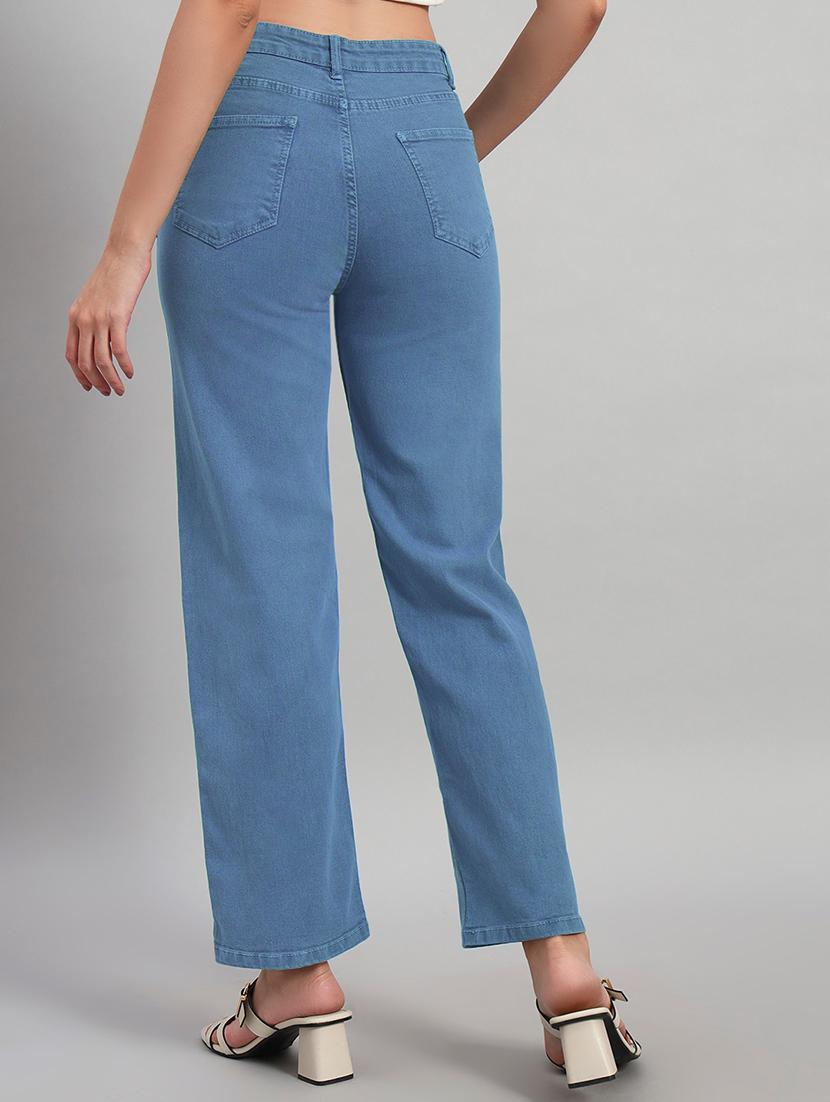 women solid high rise staright fit jeans - 22048053 - Standard Image - 3