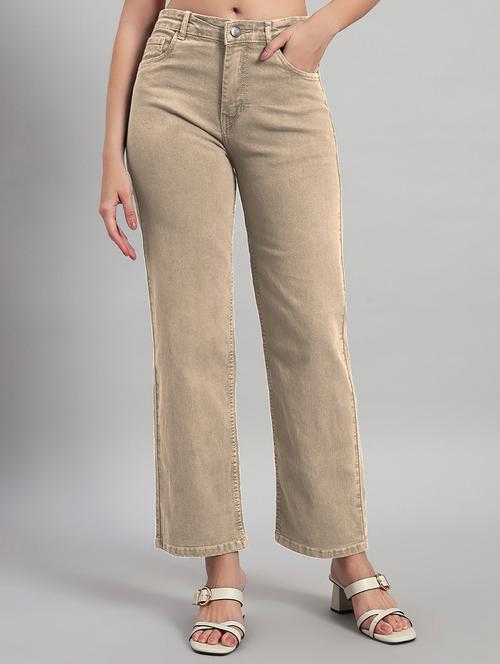 women solid high rise staright fit jeans - 22048055 - Standard Image - 0