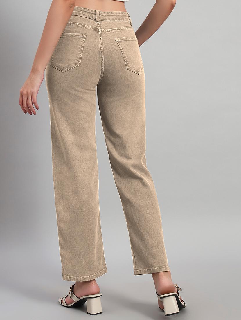 women solid high rise staright fit jeans - 22048055 - Standard Image - 3