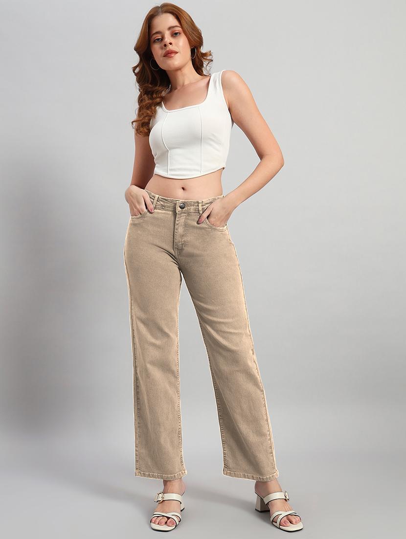 women solid high rise staright fit jeans - 22048055 - Standard Image - 5
