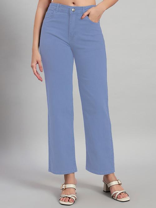 women solid high rise staright fit jeans - 22048057 - Standard Image - 0