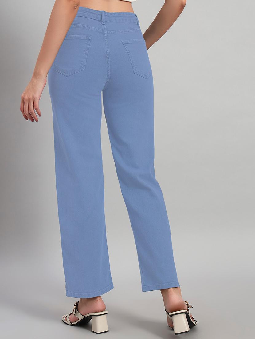 women solid high rise staright fit jeans - 22048057 - Standard Image - 3