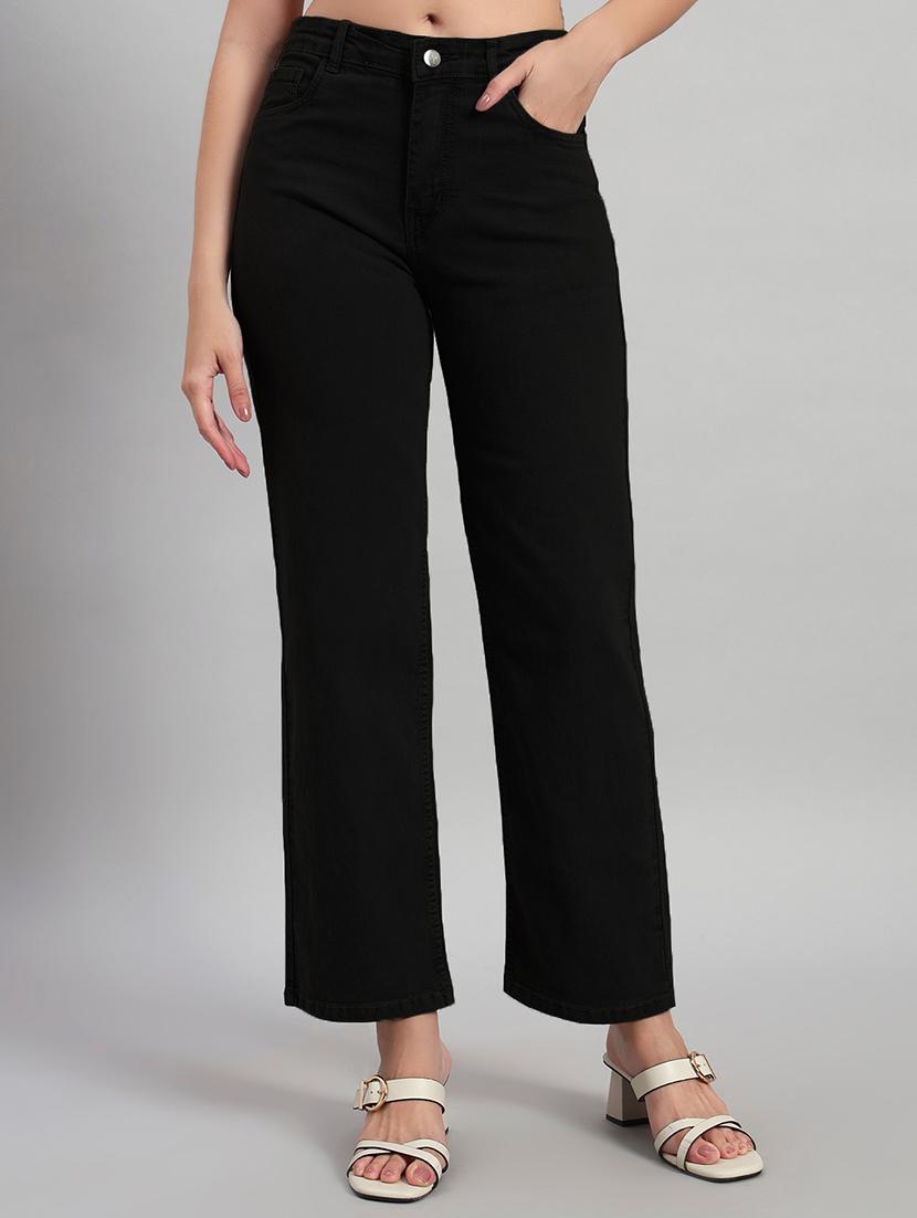 women solid high rise staright fit jeans  