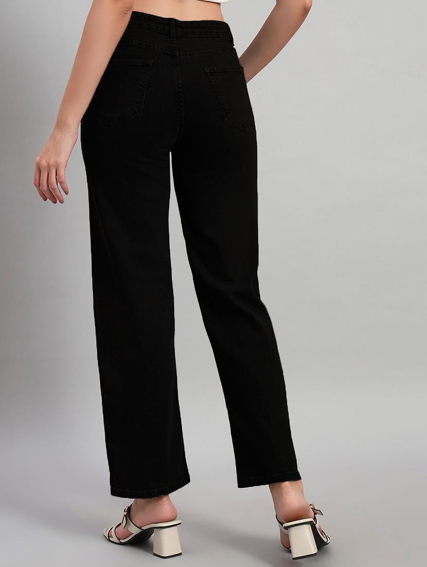 women solid high rise staright fit jeans - 22048059 - Standard Image - 3