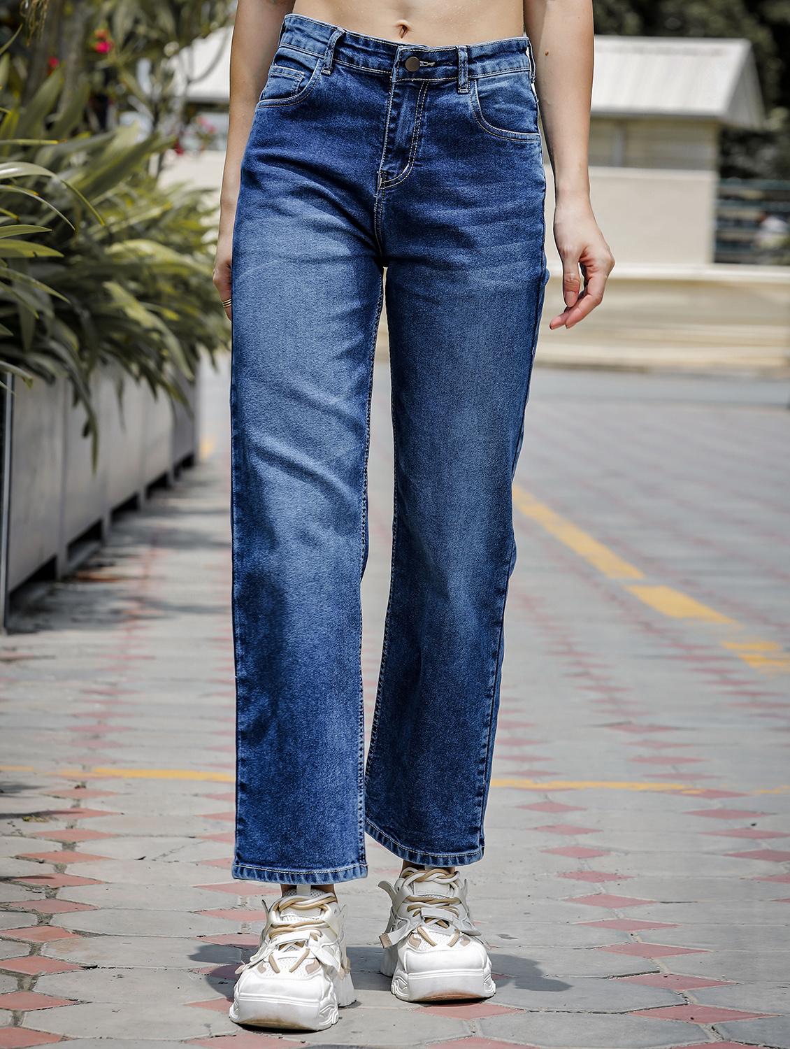 women solid high rise staright fit jeans - 22048063 - Zoom Image - 0
