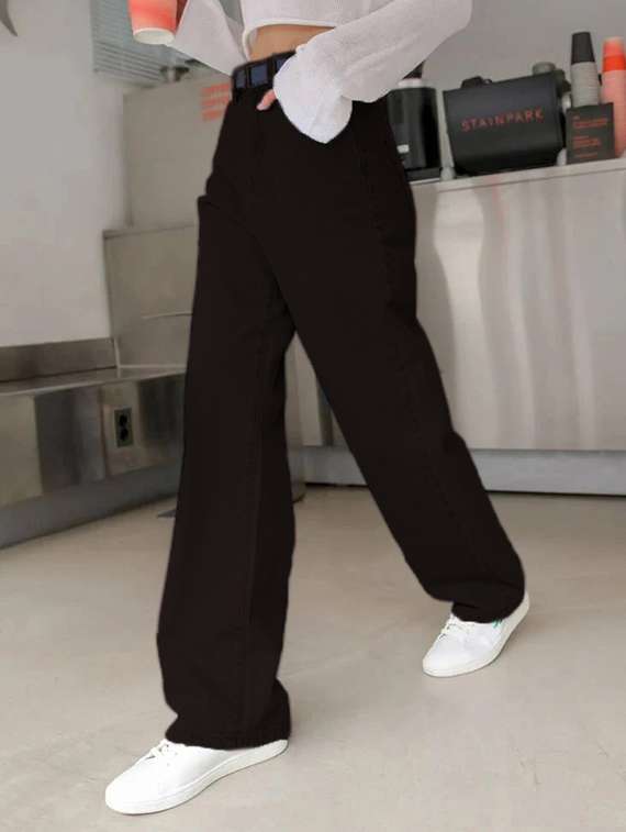 women solid high rise baggy fit jeans  
