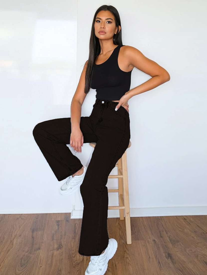 women solid high rise baggy fit jeans   - 22048065 -  Standard Image - 3