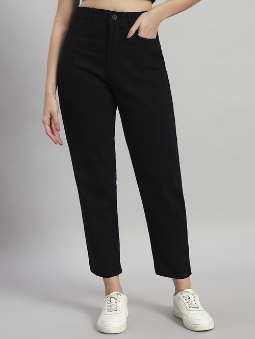women solid high rise mom fit jeans - 22048067 - Standard Image - 0