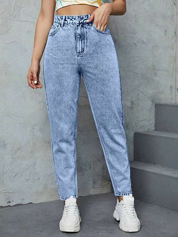 women solid high rise mom fit jeans   - 22048068 -  Zoom Image - 0