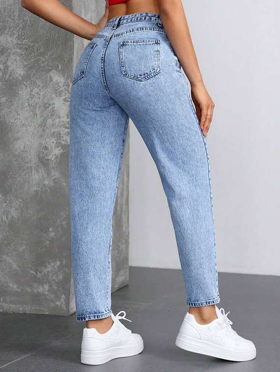 women solid high rise mom fit jeans - 22048068 - Standard Image - 3