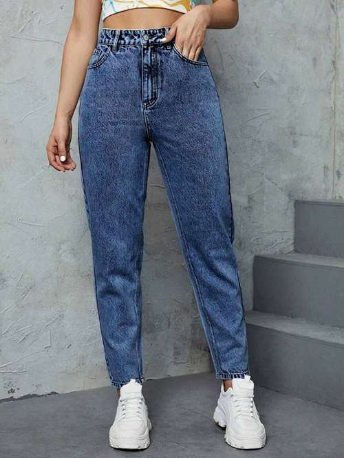 women washed high rise mom fit jeans   - 22048070 -  Standard Image - 0
