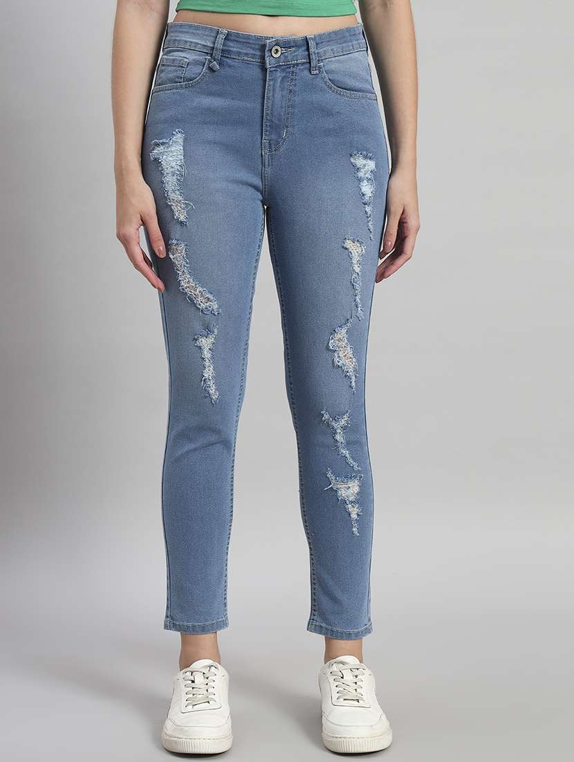 women distressed high rise slim fit jeans - 22048072 - Zoom Image - 0