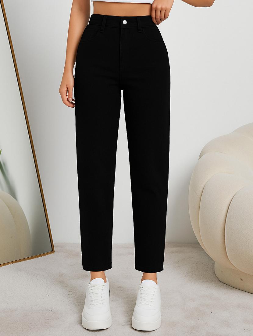 women solid high rise staright fit jeans  