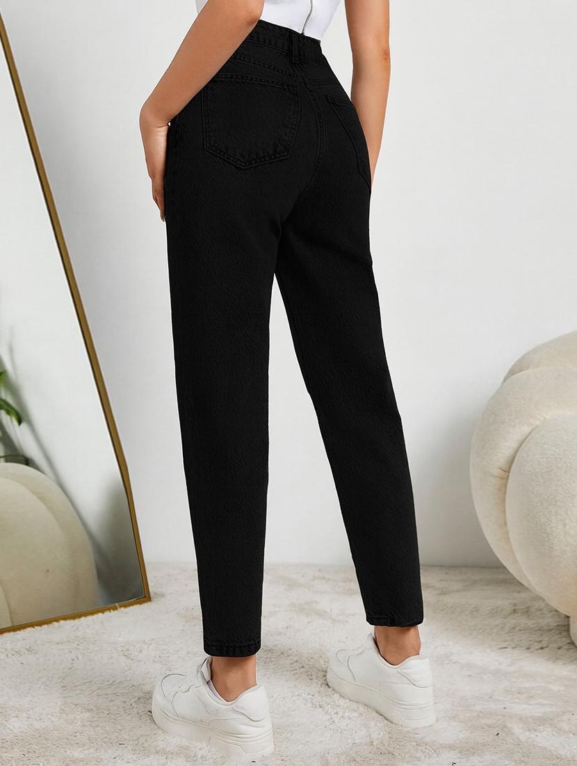women solid high rise staright fit jeans - 22048074 - Standard Image - 3