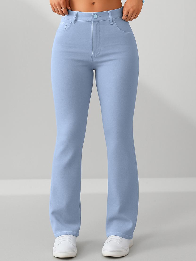 women solid high rise bootcut jeans  