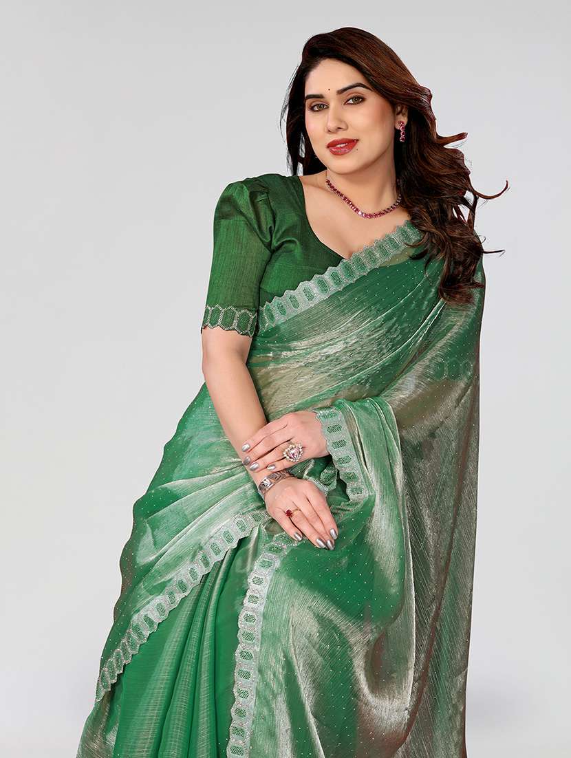 women solid with work embellished saree with blouse - 22048086 -  Standard Image - 3